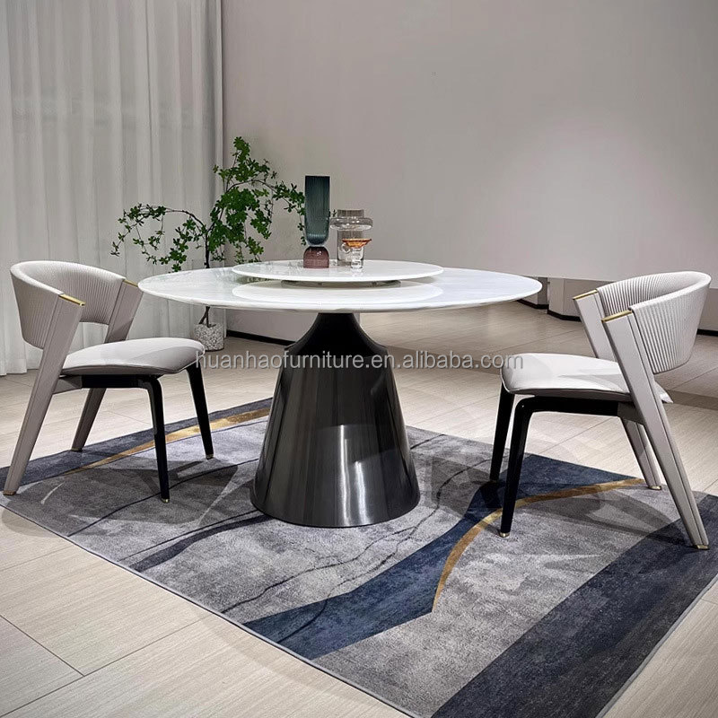 Luxury Gold Leg Round Dining Table Set Modern Style Stainless Steel and ...