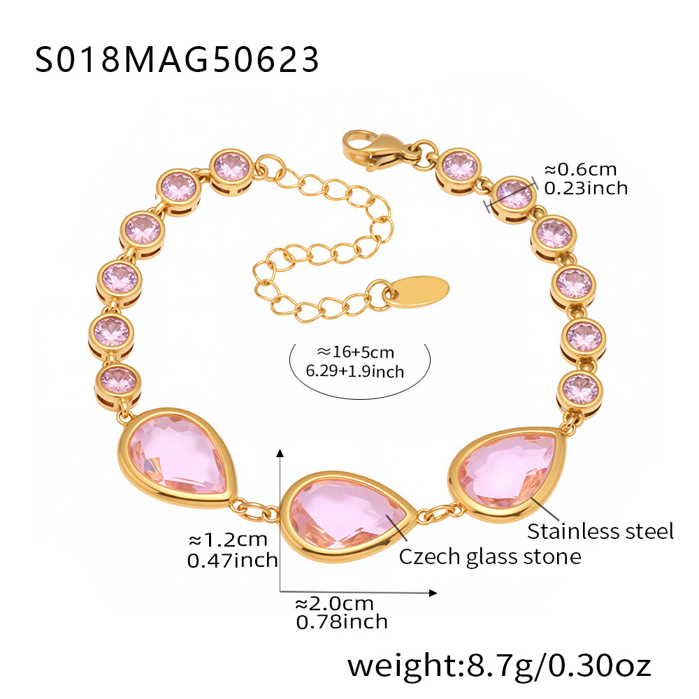 Chaîne de cheville en forme de larme en zircone rose doré