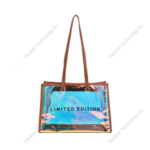 Bolso de compras holográfico de PVC personalizado, bolso de playa transparente con asa gruesa de algodón - Product Image 6