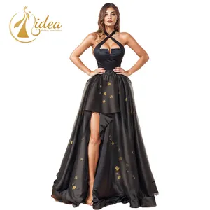 New amazing sleeveless satin A-line black ball gown with long evening gown