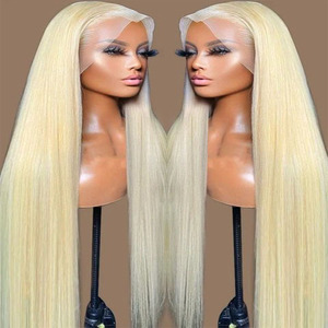 Venta al por mayor 100% transparente HD encaje frontal cutícula alineada Rubio sedoso onda recta Peluca de cabello humano 613 color - Product Image 2
