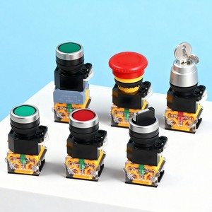 Interrupteur à bouton-poussoir La38 22 mm à tête plate, à réinitialisation automatique, à verrouillage automatique, d'arrêt d'urgence, à tête champignon, éclairé par LED, à bornes à vis - Product Image 1