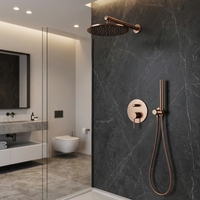 Ensemble de robinets de douche à poignée unique en laiton poli dissimulés dans le mur, pluie, massage doux, or brossé pour appartements, hôtels et villas