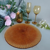 Assiette de présentation en verre texturé ambre soleil, sous-assiette décorative pour mariages, hôtels et repas à domicile (vente en gros)