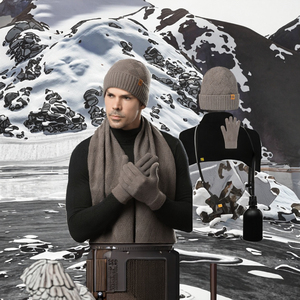 Ensemble bonnet épais avec revers large côtelé, cache-cou isolant, gants et écharpe en mélange de laine pour homme – Idéal hiver et plage - Product Image 3