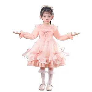 China wholesale Pakistan Pure pink and blue princess tutu wave girls party dress Big bow-knot net frock designs for kids