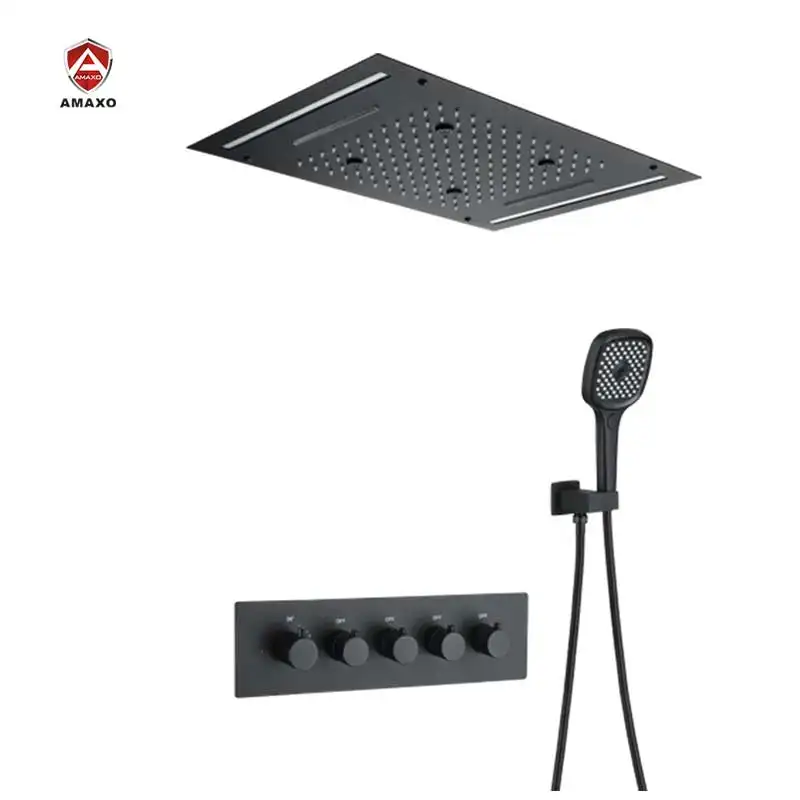 AMAXO Conceal Installation Thermostat Dusche Niederschlag Set LED 5 Wege Badezimmer Dusch system Mattschwarz