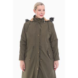 Manteau long kaki doublé de fourrure, parka pour femme avec capuche amovible - Product Image 2