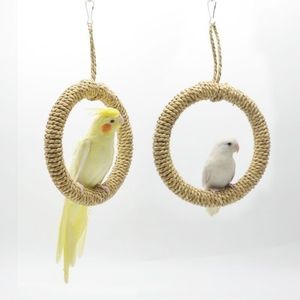 Anneau suspendu rond en rotin tressé à la main pour perroquet, nid pour oiseaux, bâton à mâcher pour animaux de compagnie, hamac pour lézard, jouet pour cage, balançoire pour oiseaux, Zhenze Cao County - Product Image 5