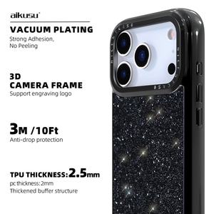 Funda de Teléfono Personalizada de Fábrica Aikusu con Diamantes Brillantes, Espejo Electrochapado, Cristal Negro para iPhone 17 16 15 14 13 12 Air Pro Max - Product Image 2