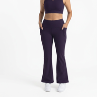 Leggings de yoga taille haute évasés avec poches, couleur unie, longueur intégrale, en Spandex et Polyester, extensibles dans les quatre sens, taille élastique
