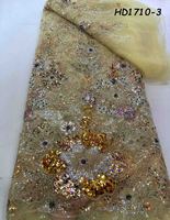 Tissu en dentelle florale brodée de perles et de sequins vert menthe 2026, nouvelle mode de luxe, 100 % polyester, écologique