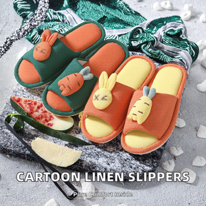 Chaussons d'intérieur en coton et lin pour couple, antidérapants, à lanières croisées, motif dessin animé, collection 2025 – Vente en gros - Product Image 2