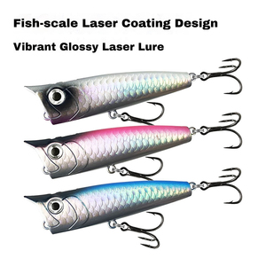 Leurre flottant popper 75mm 85mm 100mm, longue portée, appât dur, revêtement laser, pêche en mer, hameçons triples - Product Image 2