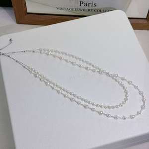 Collar de Perlas de Doble Capa de Plata S925, Perlas de Agua Dulce Aurora Casi Redondas de 3-5 mm, Collar de Cadena de Tamaños Graduados - Product Image 3