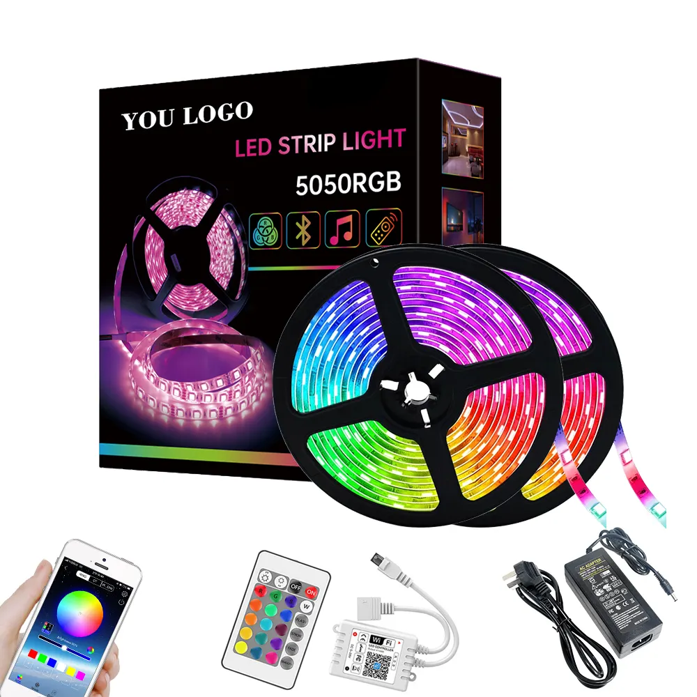Amazon Hot Sale LED Kit Music Sync Voice Control Google Home Alexa Tuya 5M 10M Smart WIFI 5050 RGB LED Strip Lights