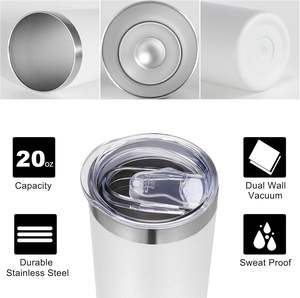 Vente en gros de gobelets isothermes droits et fins en acier inoxydable de 20 oz et 30 oz, blancs vierges pour impression DIY, avec paille et couvercle - Product Image 2