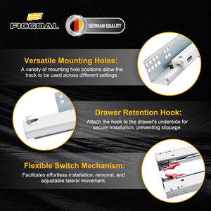 Ficgoal 2-Fold Undermount Trượt Mềm Đóng Móng Tay Thép Mạ Kẽm Máy Tính Bàn Ngăn Kéo Trượt Cho Căn Hộ Phòng Tắm Bên Ngoài - Product Image 3