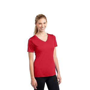 Ropa personalizada para mujer, camiseta informal de poliéster Spandex con cuello en V, manga corta, ajustada, camiseta de Color sólido liso para mujer - Product Image 4