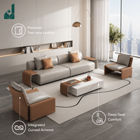 Ensemble de canapés de direction de style italien moderne, canapé luxueux haut de gamme avec accoudoirs en bois, adapté à la salle de réception du PDG