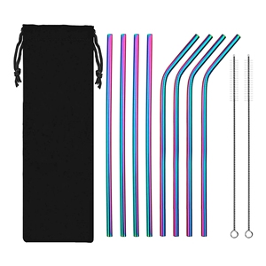 Hot Sale Custom Logo Metal 12mm <strong>Straw</strong> Set 8 Reusable <strong>Stainless</strong> <strong>Steel</strong> Metal <strong>Straws</strong> <strong>4</strong> Straight <strong>4</strong> Bent 2 Brushes <strong>1</strong> Pouch - Product Image 4