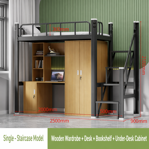 <span class=keywords><strong>Lit</strong></span> superposé en acier robuste avec bureau et <span class=keywords><strong>armoire</strong></span> pour étudiants universitaires et adultes, <span class=keywords><strong>lit</strong></span> de dortoir avec barrière haute et échelle - Product Image 6
