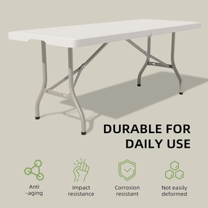 Heavy Duty 6 Foot <b>Folding</b> <b>Table</b> 330LBS Capacity Sturdy Safety Lock Portable <b>Table</b> For Camping Wedding Party Indoor <b>Outdoor</b> Use - Product Image 4