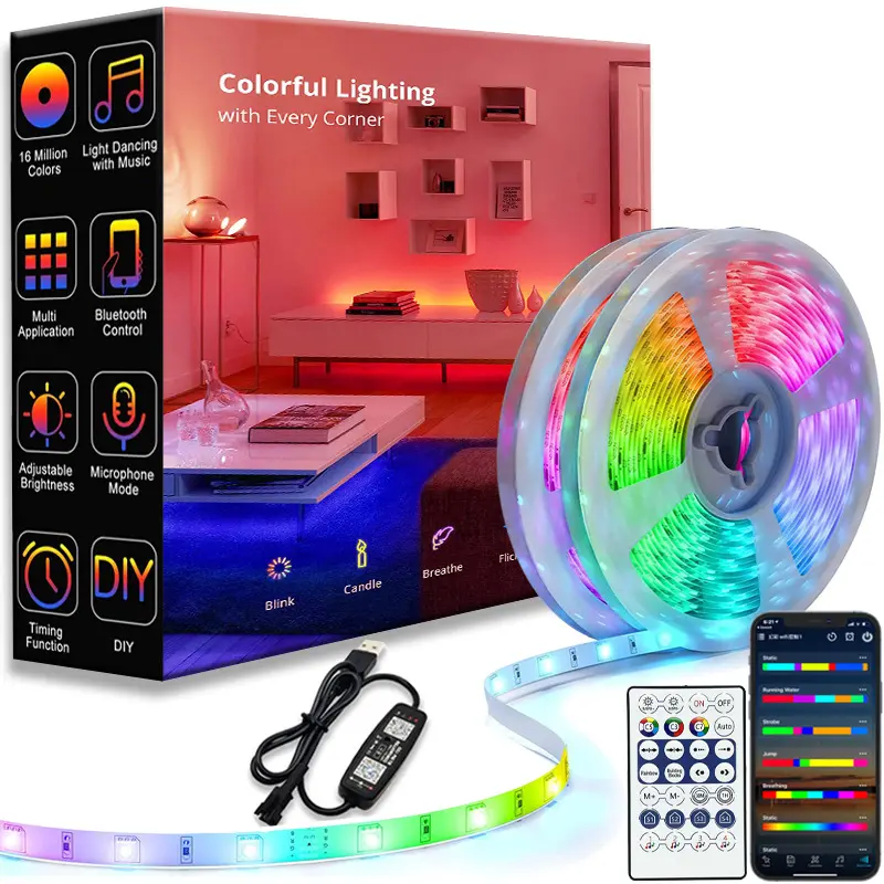 Amazon Holiday Party Light APP Wifi 5V Remote Controlled Flexible SMD 5050 RGB LED Smart Home Light Led Strip Light