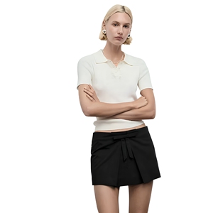 <b>Women's</b> Solid <b>Black</b> High Waist Shorts <b>Skirt</b> With Bow Decoration Minimalist Style Woven Fabric Regular Fit - Product Image 1