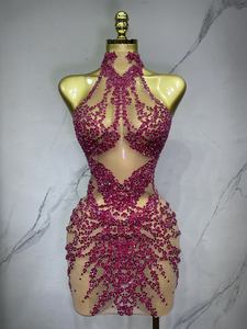 <span class=keywords><strong>Robe</strong></span> moulante transparente en maille avec strass scintillants et taille empire, sexy, pour soirée, bal, célébration d'anniversaire, spectacle de chanteuse ou de danseuse - Product Image 3