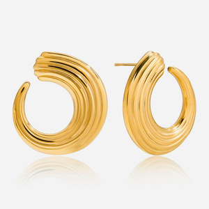 ต่างหูแบบหนีบ ชุบทอง 18K สแตนเลสสตีล ดีไซน์รูปตัว C แบบมินิมอล เครื่องประดับแฟชั่น - Product Image 1