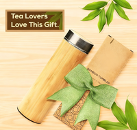 Thermos en bambou premium avec infuseur à thé pour thé en vrac - Coffret cadeau thé - Bouteille d'eau isolée/gobelet à café glacé 17 oz avec 12 oz