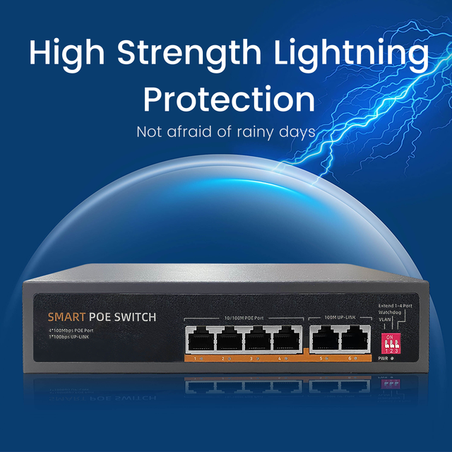 4+2 100 Mbps Intelligent POE Enterprise Switch with VLAN Watchdog Extender 4 Port POE Network Switch