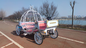 Chariot de mariage élégant en acier, modèle citrouille évidée, pour amoureux, traîné par des chevaux - Product Image 6
