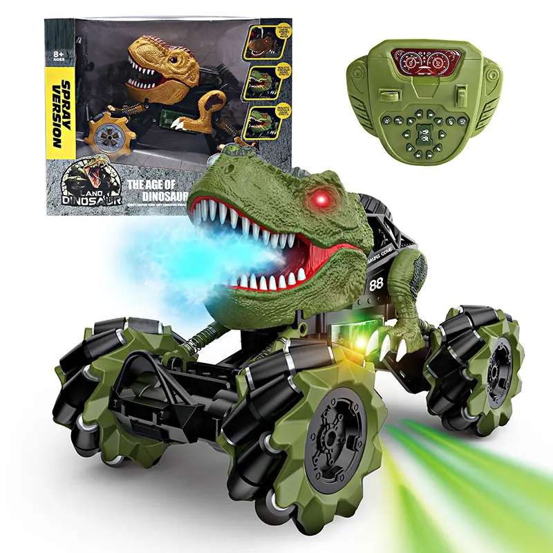 Flytec Monster Trucks For Boys Spray RC Dinosaur Car With Music Lights 360 Degree Stunt Rotation Kids Outdoor Toys RC Car