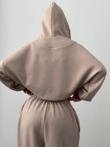 Set <span class=keywords><strong>Felpa</strong></span> <span class=keywords><strong>con</strong></span> <span class=keywords><strong>Cappuccio</strong></span> e Pantaloni della Tuta <span class=keywords><strong>con</strong></span> Fascia <span class=keywords><strong>Larga</strong></span> Personalizzabile Tuta Sportiva Oversize da Donna - Product Image 2