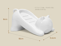 Accessoires de salle de bain, porte-savon en céramique mignon en forme de chat avec trous de drainage, porte-éponge à savon avec drainage