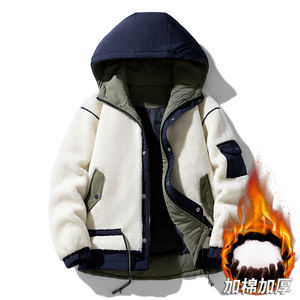 Chaqueta polar personalizada con logotipo para hombre, abrigo de invierno informal con forro de terciopelo, abrigo cálido con combinación de colores. - Product Image 4