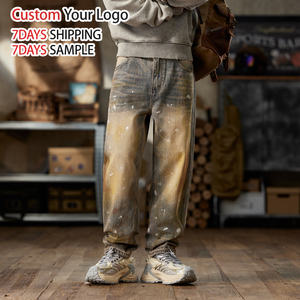 Custom Paint High Quality Weg Denim <b>Jeans</b> Pant Streetwear Vintage Distressed Wholesale Splatter Baggy Straight Fit for Men <b>Jeans</b> - Product Image 2