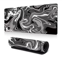 Tapis de Souris Premium Design Marbre Noir et Blanc Grand Format en Caoutchouc Motif Liquide Abstrait Imperméable pour Bureau