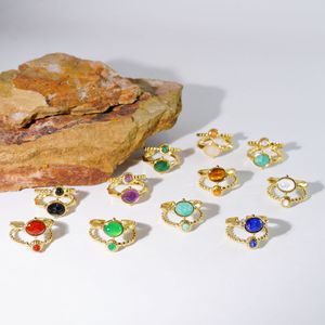 Certification CE, tenue de plage d'été, style <span class=keywords><strong>bohème</strong></span>, ligne simple, pierre naturelle ovale, bague ouverte - Product Image 1