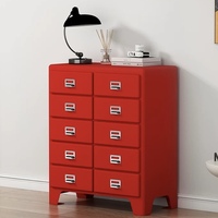 Armoire de rangement en métal rouge à 10 tiroirs, style industriel rétro, commode pour l'entrée, le salon et la chambre à coucher
