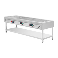 Chauffe-Plats Électrique de Comptoir 220V en Acier Inoxydable Bain-Marie avec Couvercle en Verre 3/4/5/6 Bacs Forme Carrée pour Hôtels