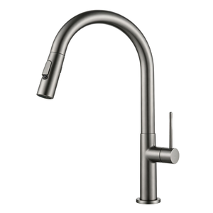 Modern Single Handle <b>Deck</b> Mounted Kitchen Faucet with Pull Sprayer and Ceramic Valve Core Brass Material Polished Finish - Product Image 1