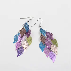 New Fashion Multicolor Leaf Earrings Color Nine Leaf Lady Earring Jewelry European American Electroplating Alloy Ear Hook
