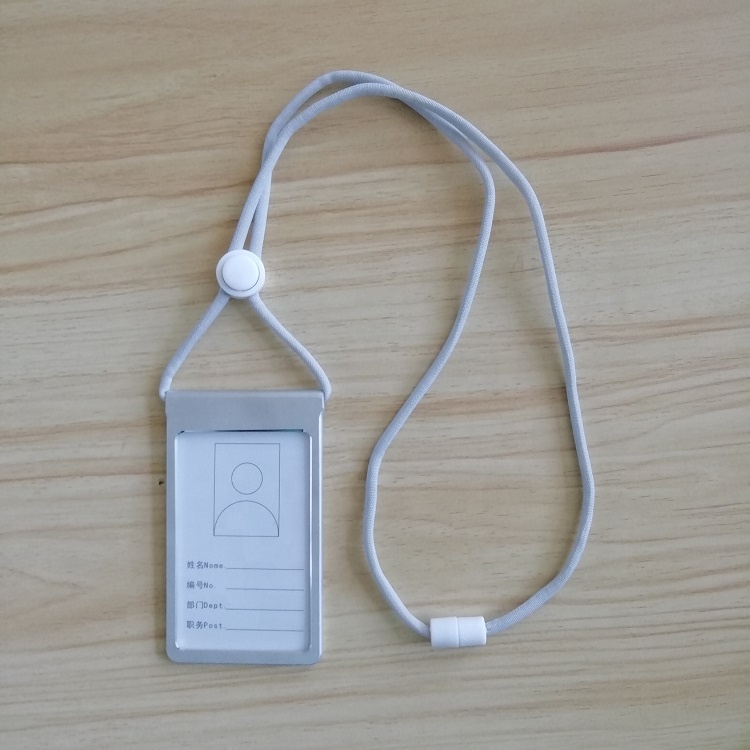 Porte-cartes argenté + lanière grise