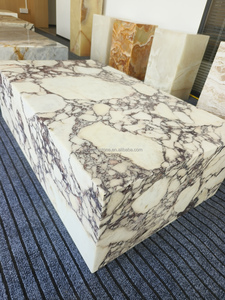 Italia lujo personalizado diseño moderno rectángulo <span class=keywords><strong>Kaia</strong></span> Calacatta viola mármol zócalo bajo café cubo mesas auxiliares pulido gran losa - Product Image 2