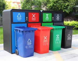Poubelle sanitaire à 4 compartiments de type chariot en acier inoxydable pour le recyclage en extérieur, dans les parcs publics et les rues - Product Image 6