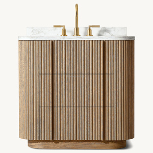 Lussuoso <span class=keywords><strong>Mobile</strong></span> <span class=keywords><strong>Bagno</strong></span> in Rovere Scuro, Design Scanalato a Forma di Pillola per Suite di Ville di Lusso, Lavabo, <span class=keywords><strong>Mobile</strong></span> Lavandino, Top in Legno - Product Image 3