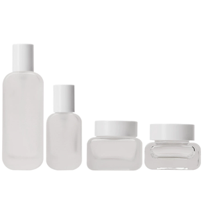 Cosmetic Glass Packaging Set Frosted Serum Bottles Lotion Square Jars